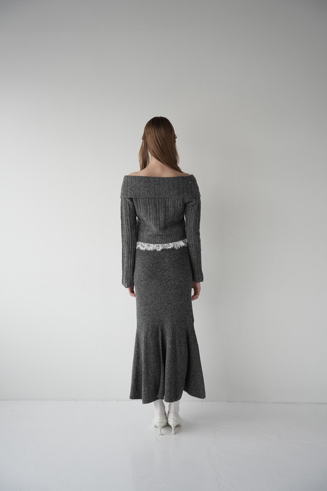 lace hem cable knit