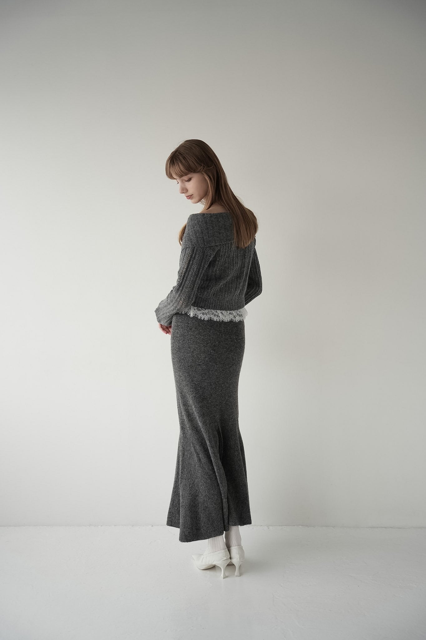 lace hem cable knit