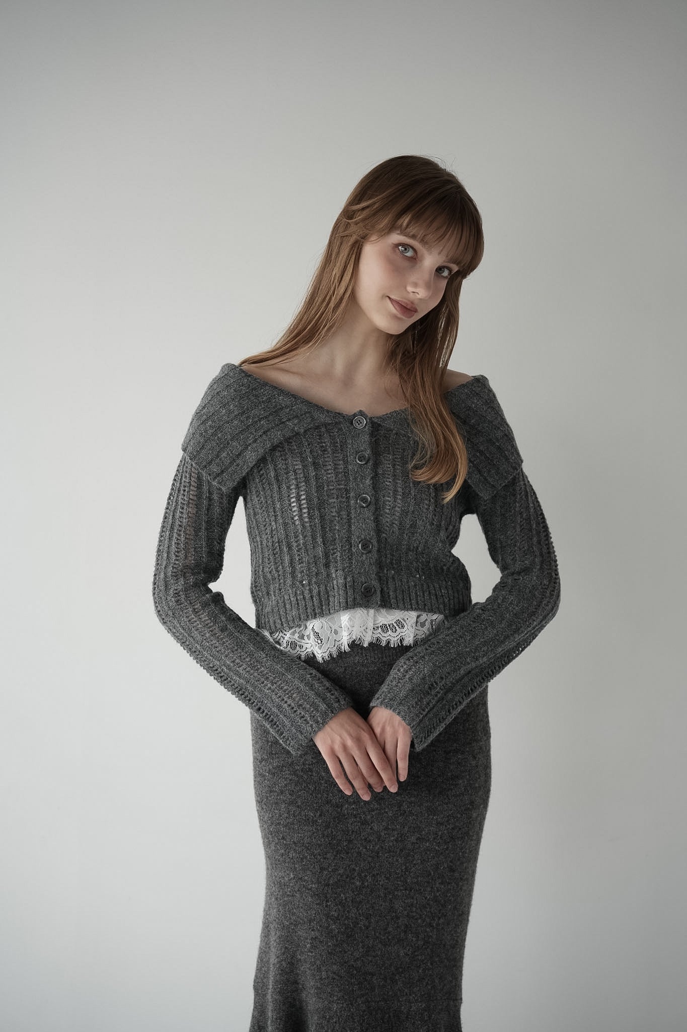 lace hem cable knit