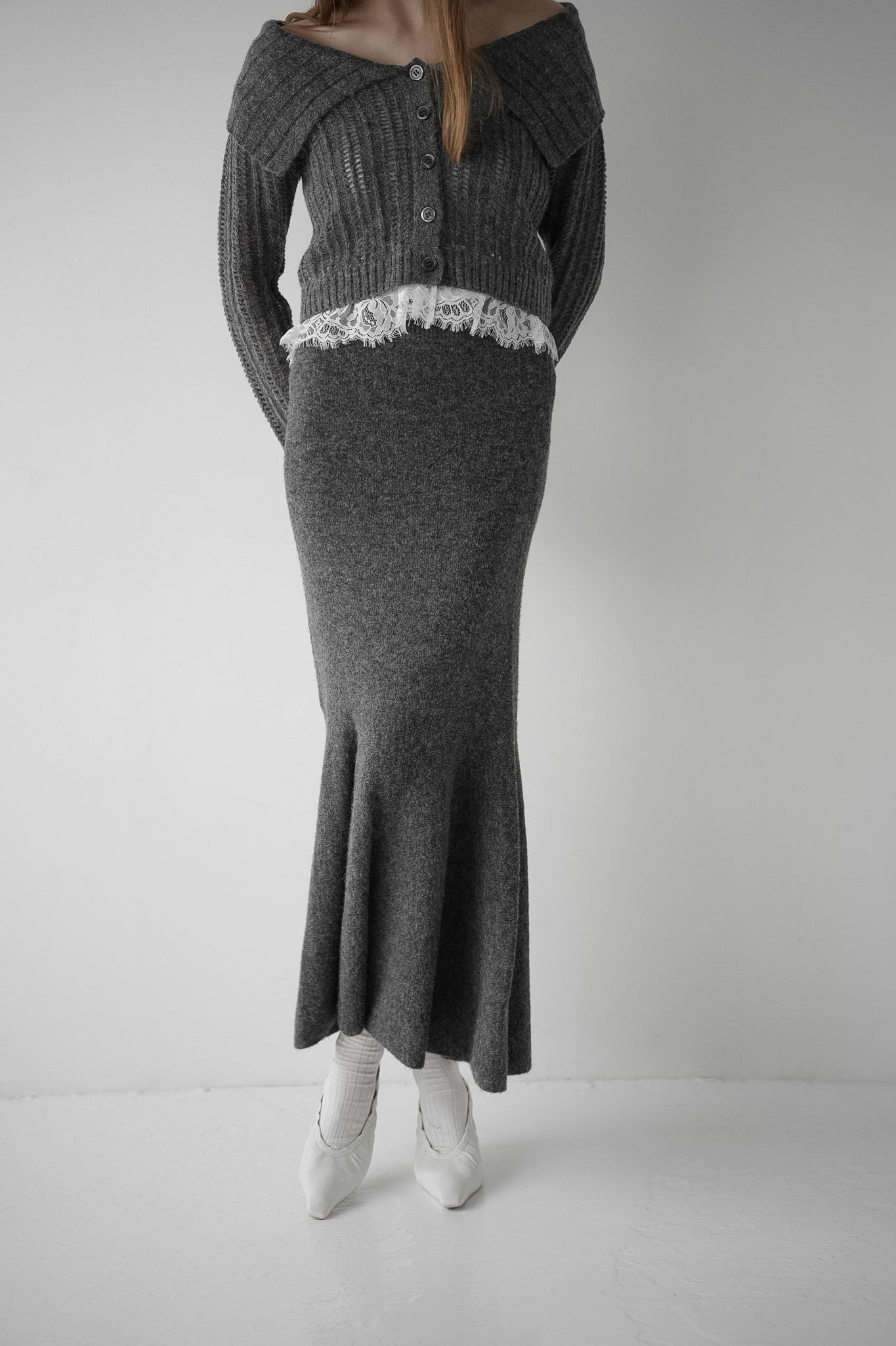 lace hem cable knit
