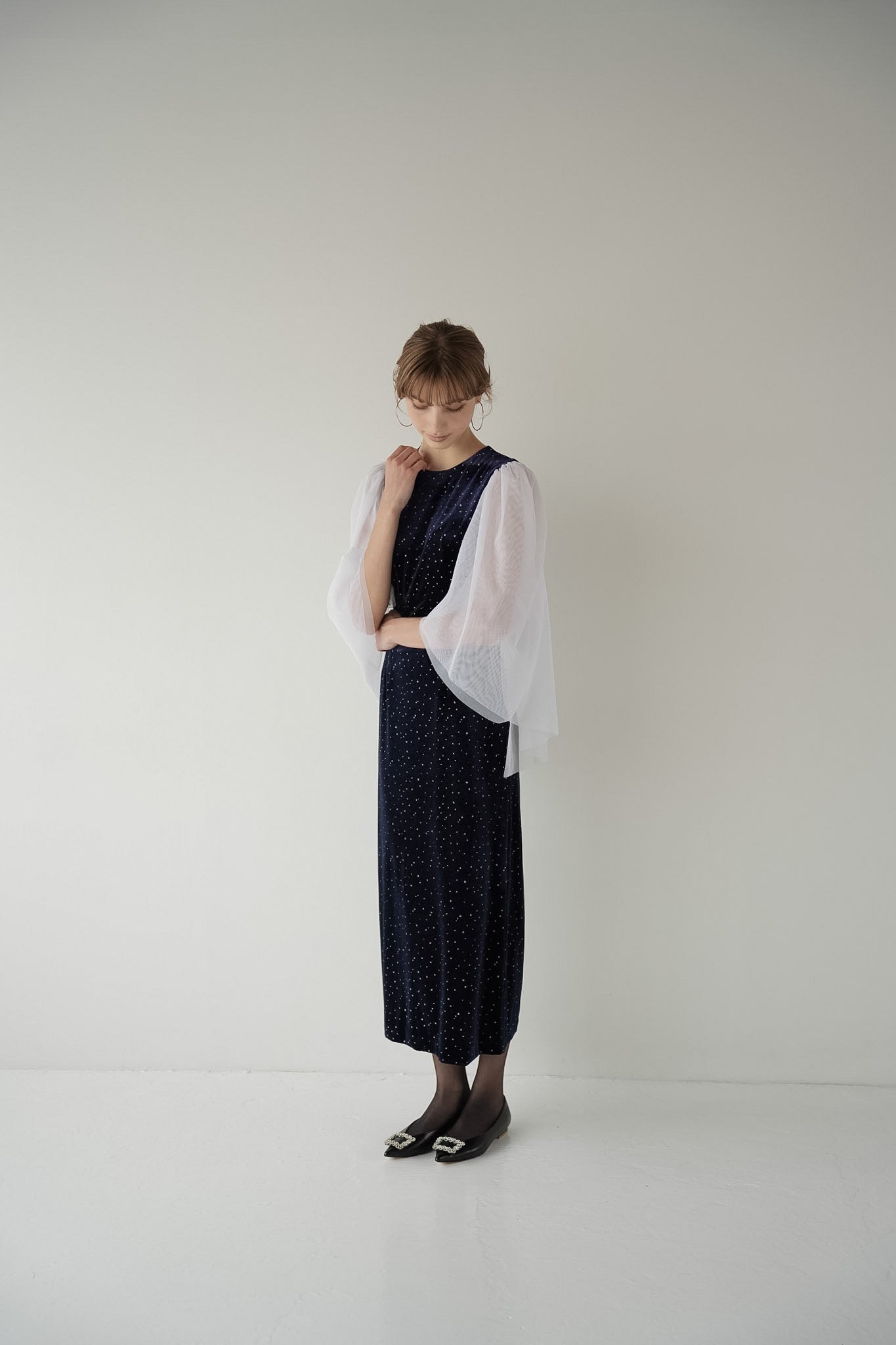 velour dot long dress