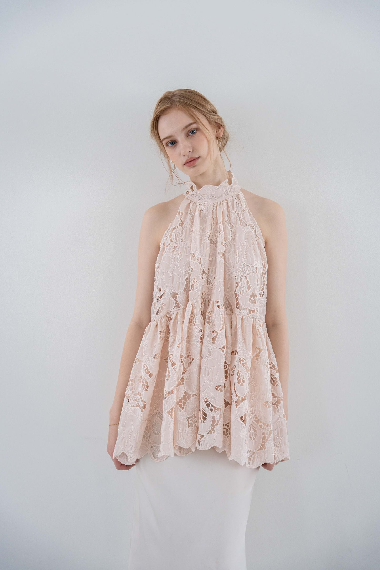 flower lace gather tops
